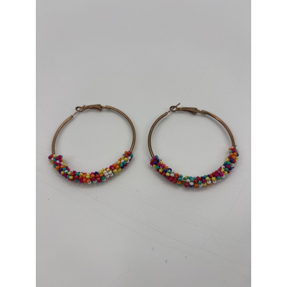 Boho Hoop Earrings Colorful‎ Beaded Hoop Earrings Women's Fashion Jewelry